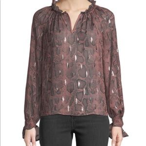 Rebecca Taylor Long Sleeve Metallic Snake Print Blouse